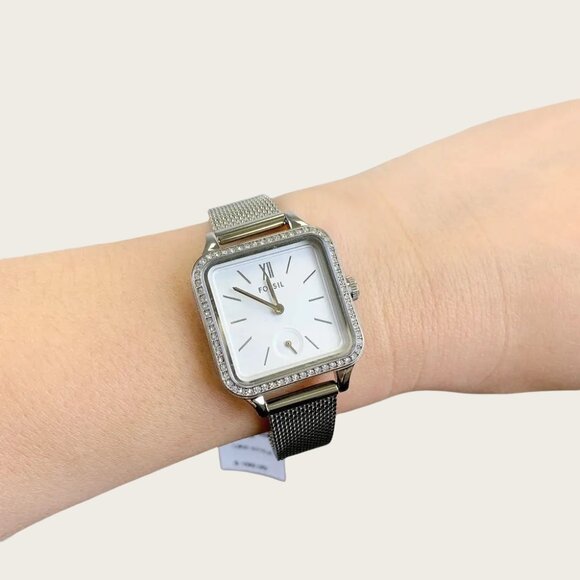 Fossil BQ3970 Women's Colleen Three-Hand Silver Stainless Steel Mesh Watch - Picture 6 of 7